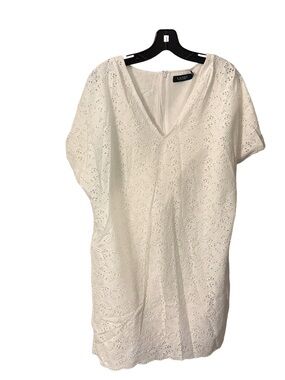 Ralph Lauren V-Neck White Eyelet Dress Cotton Scallop Hem Sz 8 NWT
